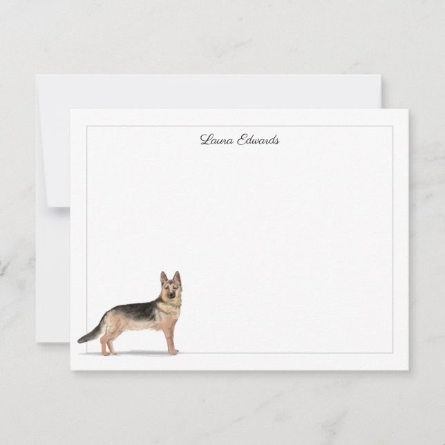 German Shepherd Dog Gray Border Personalized Note Card (Front)