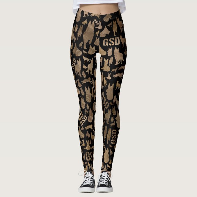 German Shepherd Dog GSD - gold on black Leggings (Front)