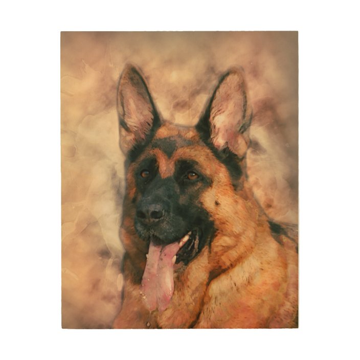 German Shepherd Dog Gsd Watercolor Painting Wood Wall Decor