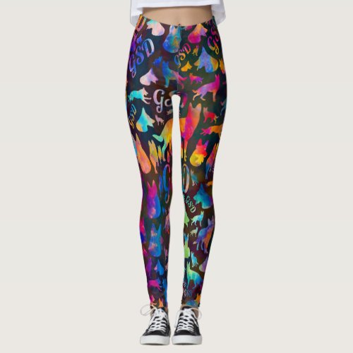 German Shepherd Dog GSD _Watercolor Silhouettes Leggings