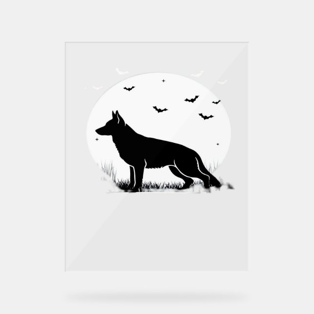 German Shepherd Dog – Halloween Moon Silhouette Cl Acrylic Sign (Front)