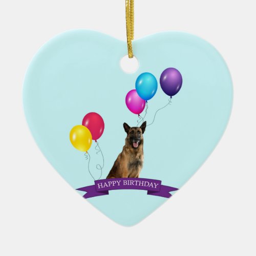 German Shepherd Dog Happy Birthday Ceramic Ornament