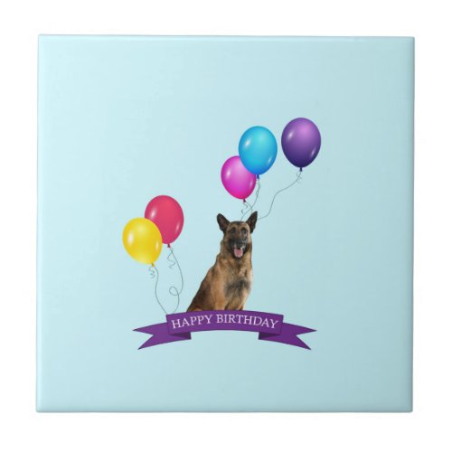 German Shepherd Dog Happy Birthday Ceramic Tile