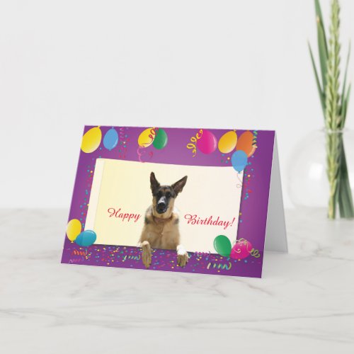 German Shepherd Dog Happy Birthday Color Balloons Card