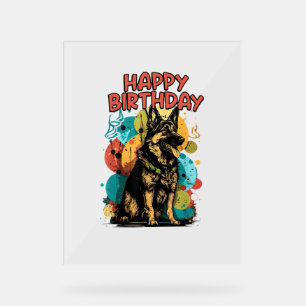 German Shepherd Dog Happy Birthday Party Shep Clot Acrylic Sign