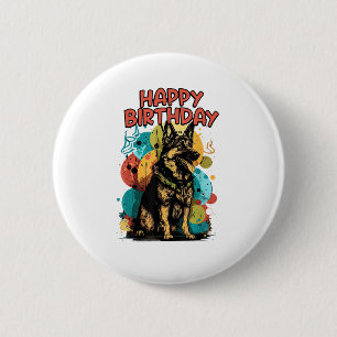 German Shepherd Dog Happy Birthday Party Shep Clot Button