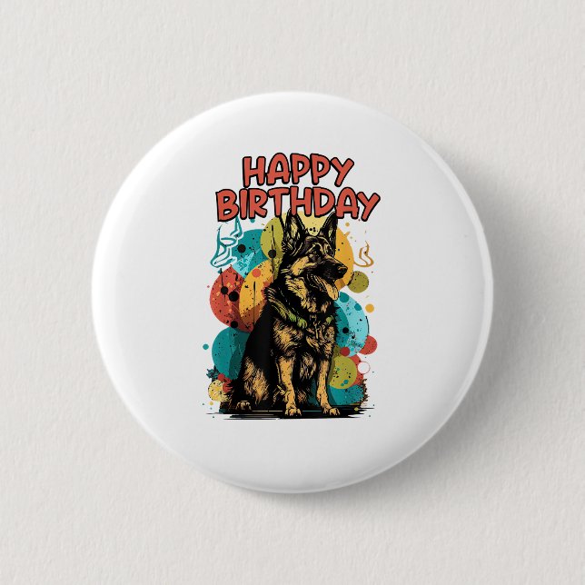 German Shepherd Dog Happy Birthday Party Shep Clot Button (Front)