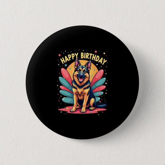German Shepherd Dog Happy Birthday Party Shep Clot Button (Front)