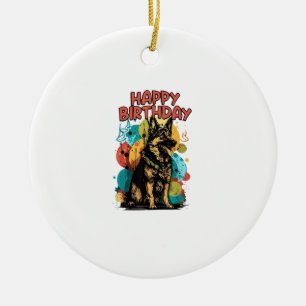 German Shepherd Dog Happy Birthday Party Shep Clot Ceramic Ornament