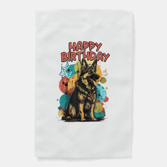 German Shepherd Dog Happy Birthday Party Shep Clot Garden Flag (Front)