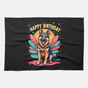 German Shepherd Dog Happy Birthday Party Shep Clot Kitchen Towel