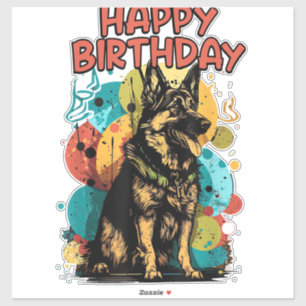 German Shepherd Dog Happy Birthday Party Shep Clot Sticker
