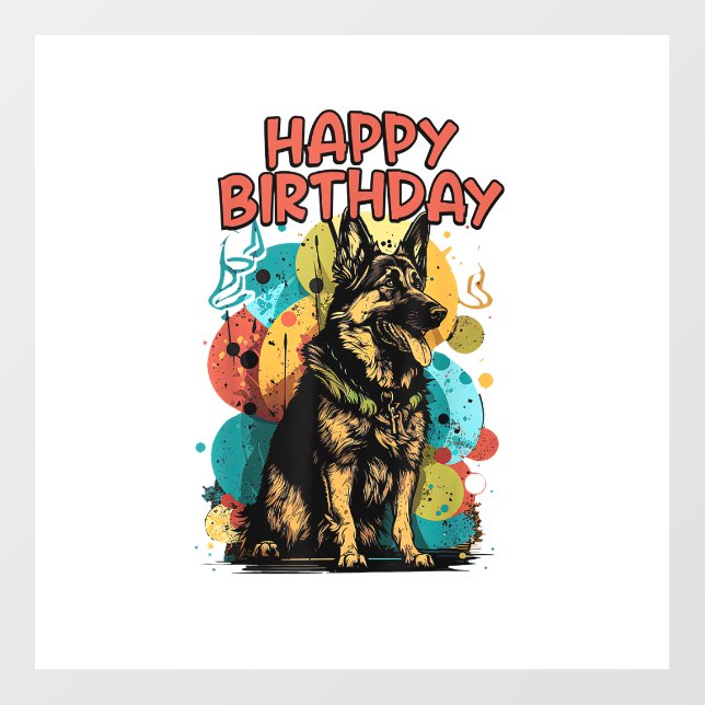 German Shepherd Dog Happy Birthday Party Shep Clot Wall Decal (Front)