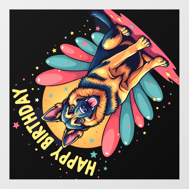 German Shepherd Dog Happy Birthday Party Shep Clot Wall Decal (Front)