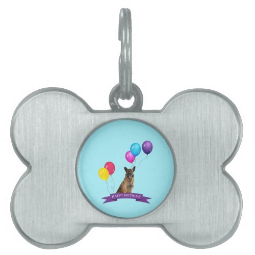 German Shepherd Dog Happy Birthday Pet ID Tag