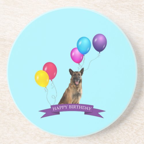 German Shepherd Dog Happy Birthday Sandstone Coaster