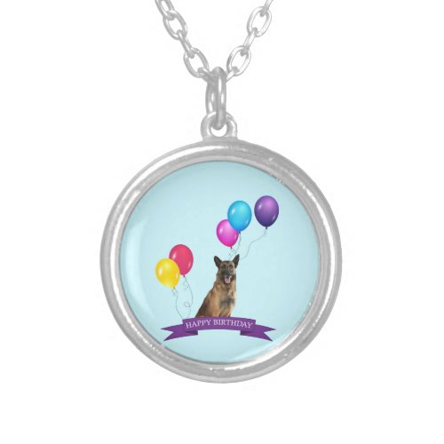 German Shepherd Dog Happy Birthday Silver Plated Necklace