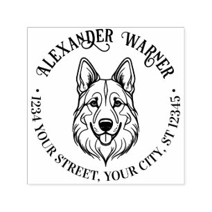German Shepherd Dog Head Name Return Address Self-inking Stamp