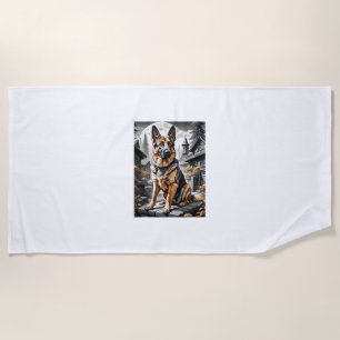 German Shepherd Dog Head Portrait Dog Lover Pet Ow Beach Towel