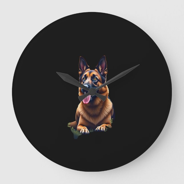 German Shepherd Dog Head Portrait Dog Lover Pet Ow Large Clock (Front)
