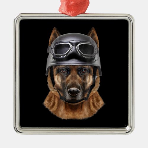 German Shepherd Dog Helmet Gift For Biker In Motor Metal Ornament