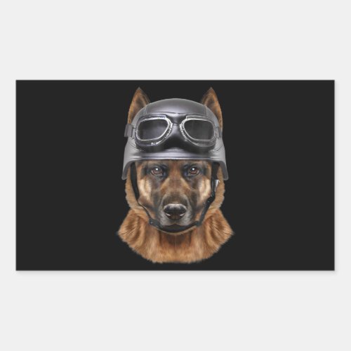 German Shepherd Dog Helmet Gift For Biker In Motor Rectangular Sticker