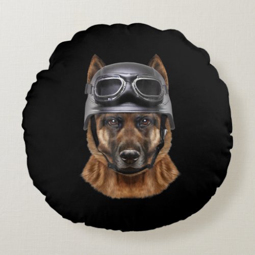 German Shepherd Dog Helmet Gift For Biker In Motor Round Pillow