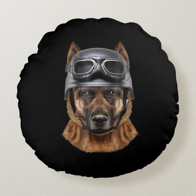 German Shepherd Dog Helmet Gift For Biker In Motor Round Pillow (Front)