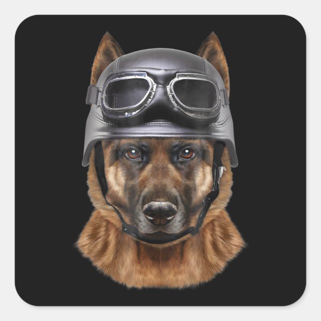 German Shepherd Dog Helmet Gift For Biker In Motor Square Sticker (Front)
