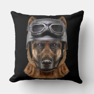 German Shepherd Dog Helmet Gift For Biker In Motor Throw Pillow