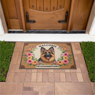 German Shepherd Dog Home Sweet Mat, Floral Welcome Doormat