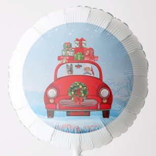German Shepherd Dog In Car With Santa Claus Balloon
