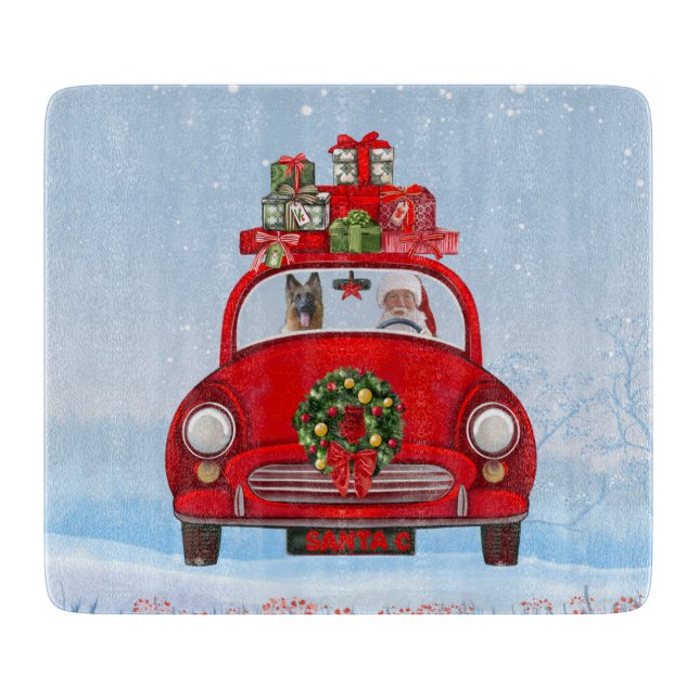 German Shepherd Dog In Car With Santa Claus Cutting Board (Front)