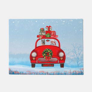 German Shepherd Dog In Car With Santa Claus Doormat