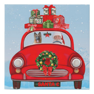 German Shepherd Dog In Car With Santa Claus Faux Canvas Print