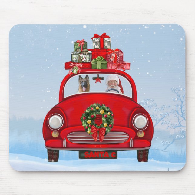 German Shepherd Dog In Car With Santa Claus Mouse Pad (Front)