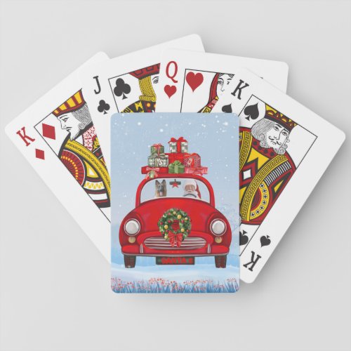 German Shepherd Dog In Car With Santa Claus Poker Cards