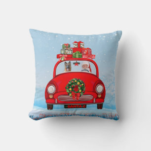 German Shepherd Dog In Car With Santa Claus Throw Pillow