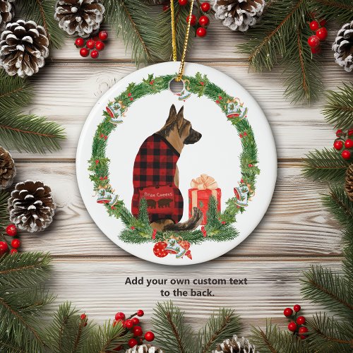 German Shepherd Dog in Christmas Wreath Ceramic Ornament