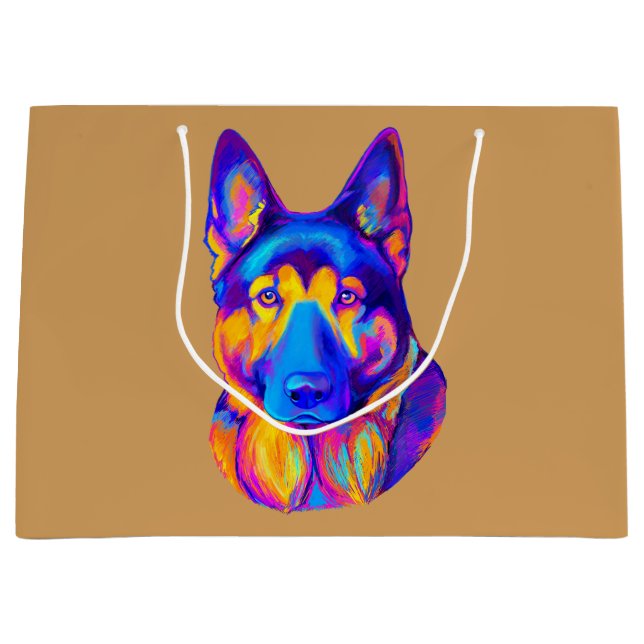 German Shepherd Dog in Colors Large Gift Bag (Front)