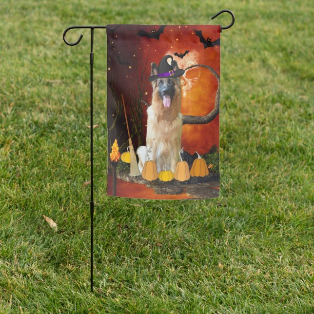 German Shepherd Dog in Halloween Costume Garden Flag (In SItu)