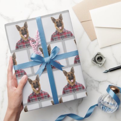 German Shepherd Dog In Plaid Wrapping Paper