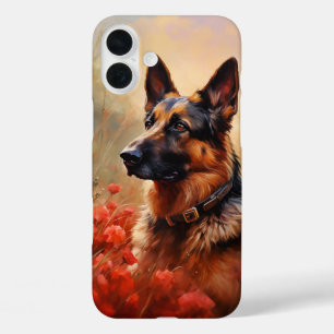 German Shepherd dog in poppies iPhone 16 Plus Case
