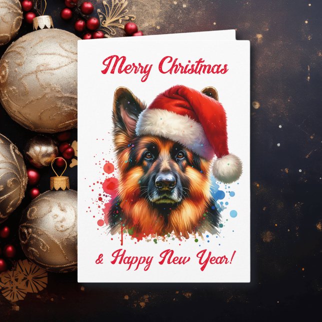 German Shepherd Dog in Santa Hat Christmas   Card (Creator Uploaded)