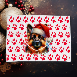 German Shepherd Dog in Santa Hat Christmas Large Gift Bag