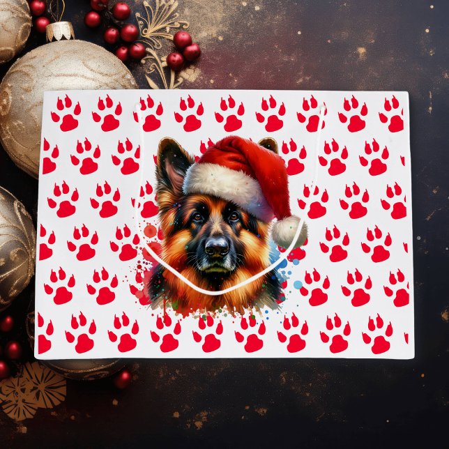 German Shepherd Dog in Santa Hat Christmas   Large Gift Bag (Creator Uploaded)
