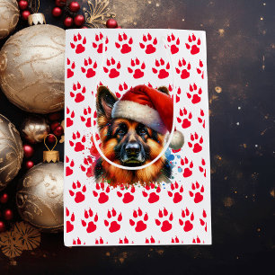 German Shepherd Dog in Santa Hat Christmas Medium Gift Bag