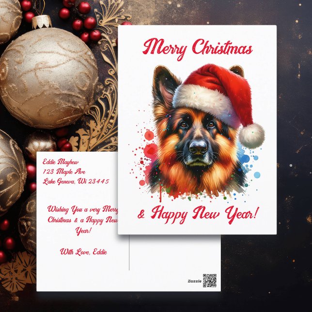 German Shepherd Dog in Santa Hat Christmas   Postcard (Creator Uploaded)