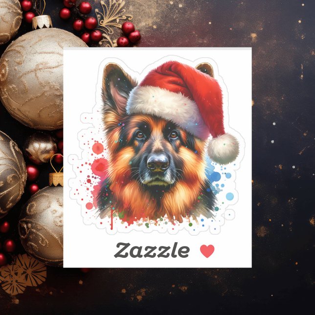 German Shepherd Dog in Santa Hat Christmas   Sticker (Creator Uploaded)