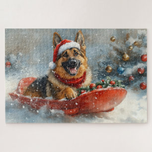 German Shepherd Dog in Sledge Snow Christmas Jigsaw Puzzle